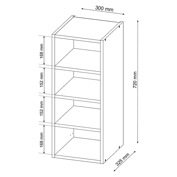 Vicco Schrankküche Fame-Line Anthrazit - Anthrazit, Regalhängeschrank 30 cm - Vierfach-Regaleinheit, 300x325x720 mm, mit zwei 168 mm und zwei 152 mm hohen Fächern.