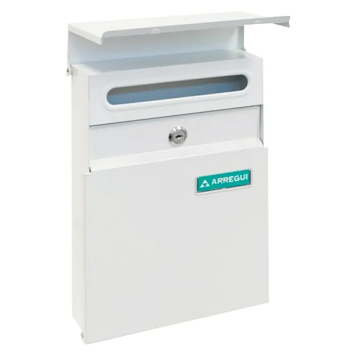 Arregui Line Buzón de pared E-68 - L x An x Al: 23 x 6,5 x 30,5 cm, Blanco, Acero - Buzón blanco Arregui con cerradura y ranura para cartas para uso en exteriores.