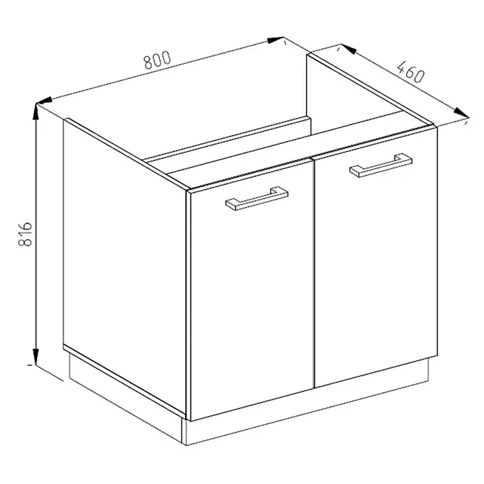 Vicco Schrankküche R-Line Weiß J-Shape, AP Eiche - Weiß, Spülenunterschrank 80 cm grifflos AP Eiche - Unterschrank mit zwei Türen und Griffen. Maße: B 800, H 816, T 460mm.