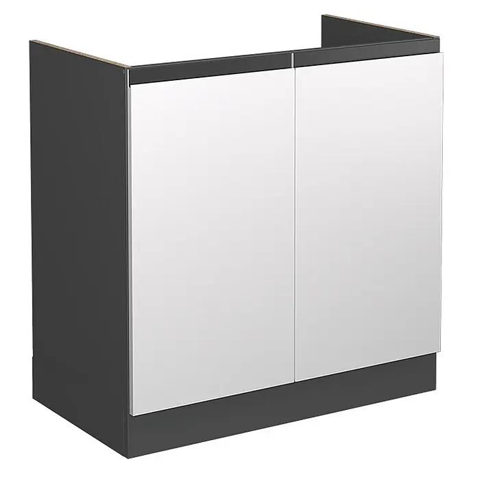 Vicco Spülenunterschrank R-Line, Weiß, 80 cm -  - Dunkelgrauer zweitüriger Unterschrank mit weißen Fronten und zurückgesetztem Sockel.