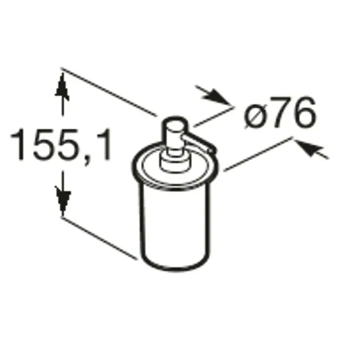 Roca Twin Dispensador de jabón - Vidrio, Cromo - Ilustración de un producto, dimensionado a 155,1 mm de altura y 76 mm de diámetro.
