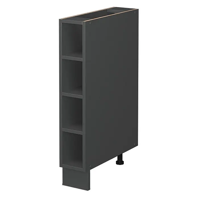 Vicco Schrankküche Fame-Line Anthrazit ohne Arbeitsplatte - Anthrazit, Regalunterschrank 15 cm - Dunkelgrauer schmaler Schrank mit vier offenen Fächern, geeignet als Flaschenregal. Mit verstellbaren Füßen.