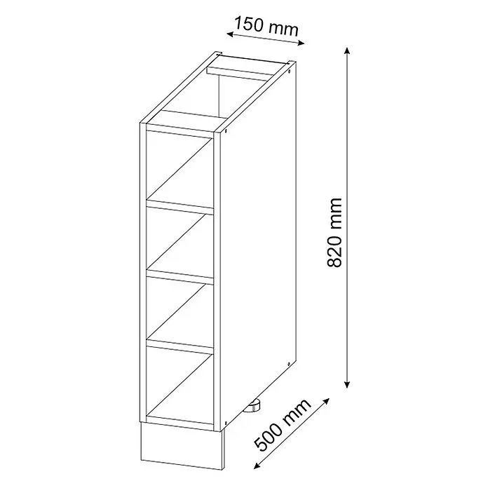 Vicco Schrankküche Fame-Line Anthrazit ohne Arbeitsplatte - Anthrazit, Regalunterschrank 15 cm - Schmaler Küchenunterschrank-Rahmen mit Regalböden, 150x500x820 mm.