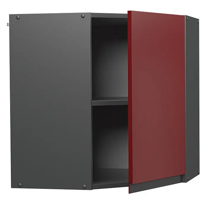 Vicco Eckhängeschrank R-Line, Rot, 57 cm -  - Grauer Wandschrank mit einer offenen roten Tür und zwei Einlegeböden.