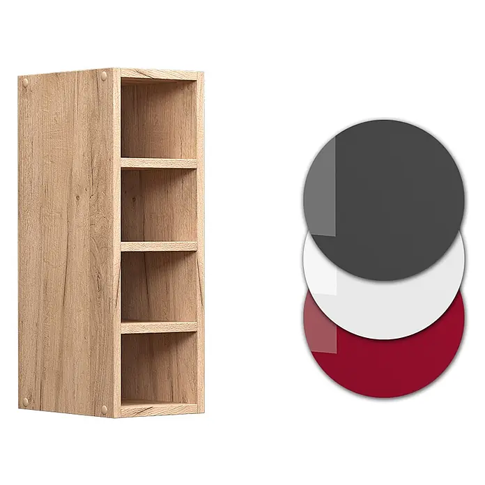Vicco Schrankküche R-Line Goldkraft Eiche - Goldkraft Eiche, Regalhängeschrank 20 cm - Helles Holzregal mit 4 offenen Fächern.
