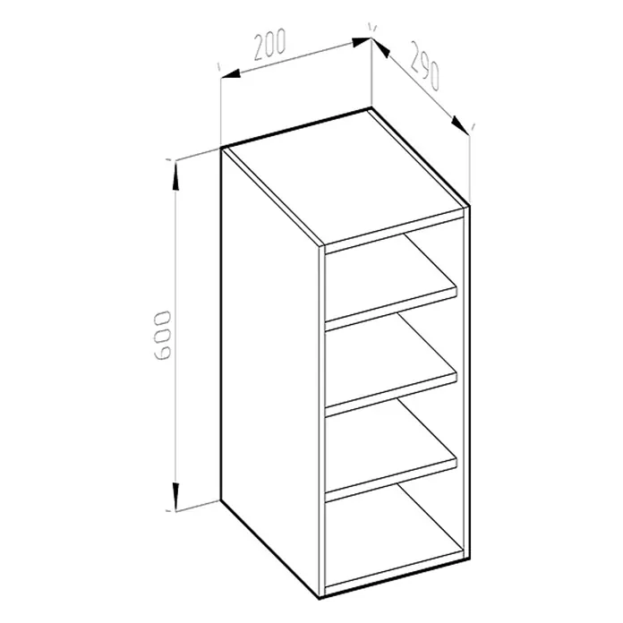 Vicco Schrankküche R-Line Goldkraft Eiche - Goldkraft Eiche, Regalhängeschrank 20 cm - Offenes Regal mit 4 Fächern, Maße: 200x290x600 mm.