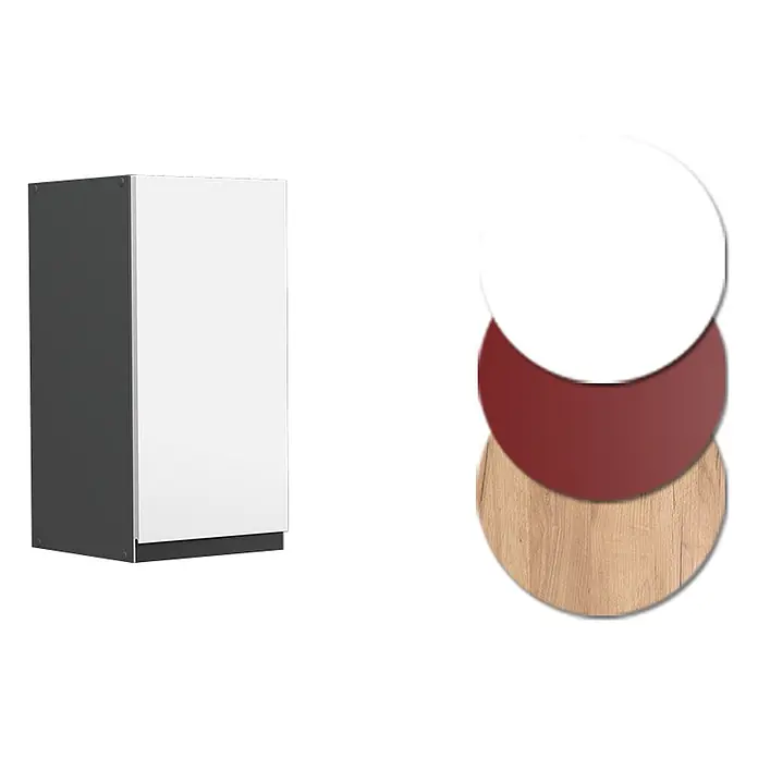 Vicco Schrankküche R-Line Weiß J-Shape - Weiß, Hängeschrank 30 cm grifflos - Modulares Schrankelement mit dunkelgrauem Korpus und weißer Tür. Farbmuster: Weiß, Rot, Holz.