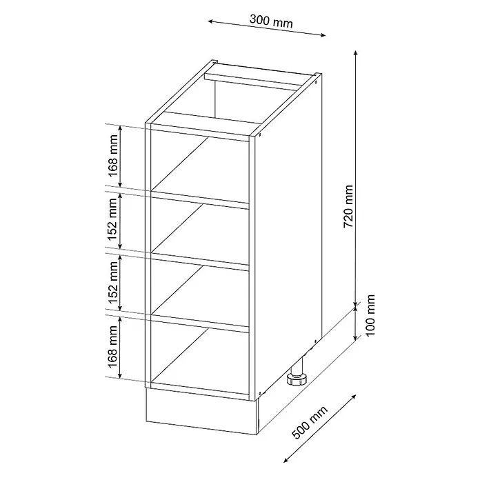 Vicco Schrankküche Fame-Line Weiß ohne Arbeitsplatte - Weiß, Regalunterschrank 30 cm - Weißer Küchenunterschrank mit vier Einlegeböden und Maßen von 300x500x720 mm, plus 100 mm Füßen.