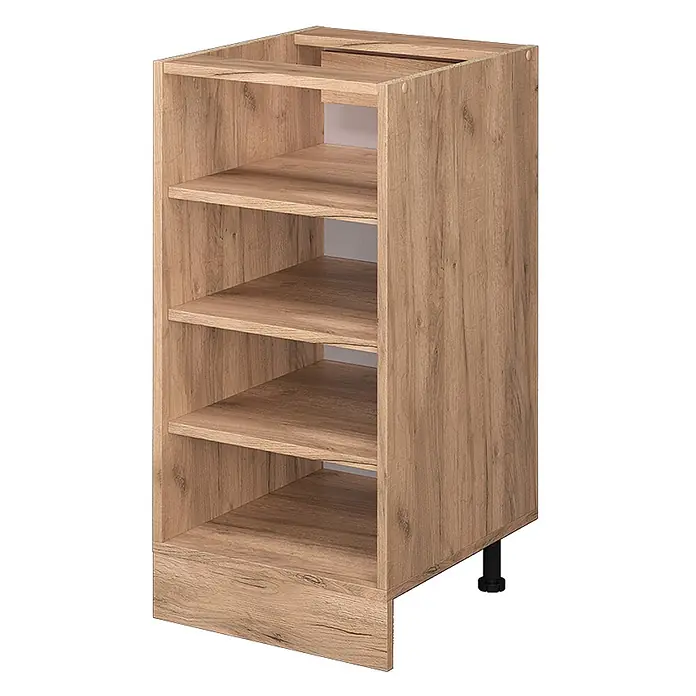 Vicco Schrankküche R-Line Goldkraft Eiche ohne Arbeitsplatte - Goldkraft Eiche, Regalunterschrank 40 cm - Helles Küchenunterschrank mit Eicheneffekt, offenen Regalen und verstellbaren Füßen.