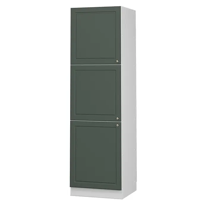 Vicco Schrankküche Fame-Line Grün-Gold Landhaus - Grün-Gold Landhaus, Vorratsschrank 60 cm Hoch - Hoher Küchenschrank mit drei dunkelgrünen Kassettenfronttüren, weißem Rahmen und Sockel.