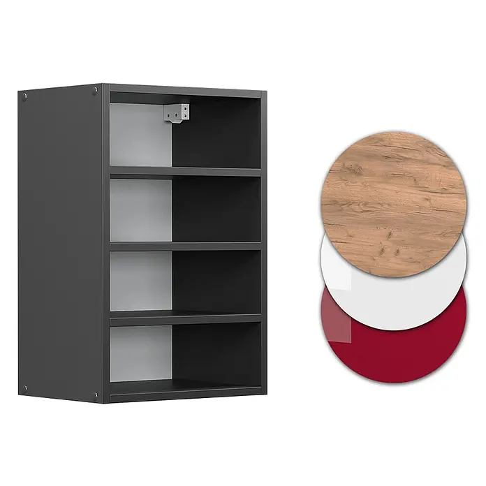 Vicco Schrankküche R-Line Anthrazit - Anthrazit, Regalhängeschrank 40 cm - Dunkelgraues Wandregal mit mehreren Fächern, erhältlich in Holz-, Weiß- oder Rot-Ausführungen.