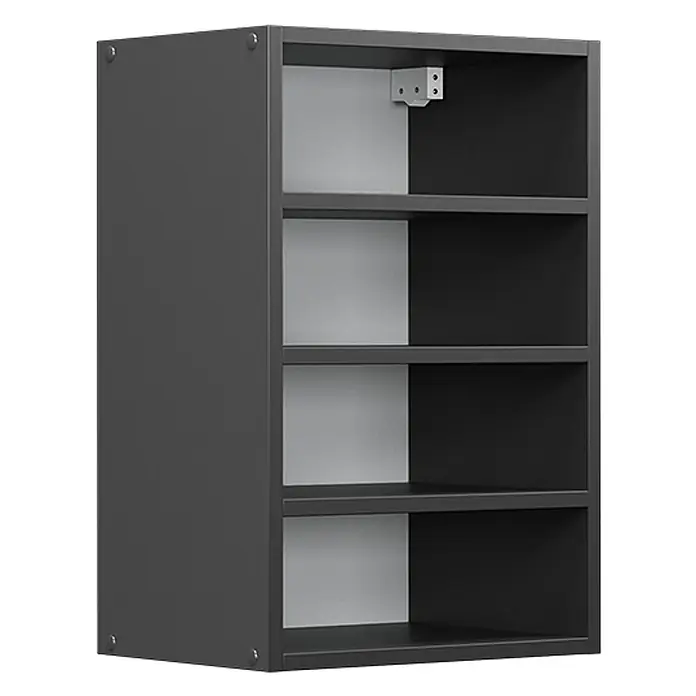 Vicco Schrankküche R-Line Anthrazit - Anthrazit, Regalhängeschrank 40 cm - Dunkelgraues modulares Regal mit abwechselnd hellen und dunklen Rückwänden und Wandhalterung.