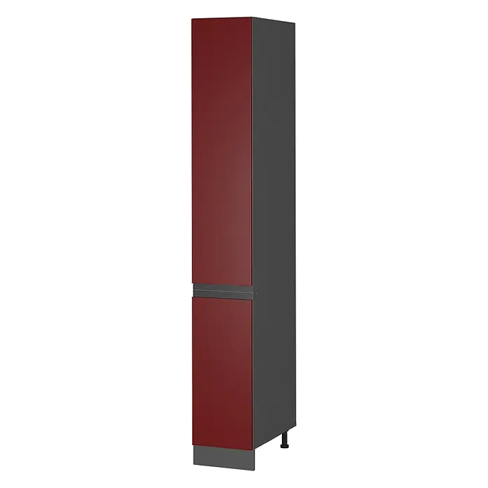 Vicco Apothekerschrank R-Line, Rot, 30 cm -  - Hoher Küchenschrank mit dunkelroten Türen und dunkelgrauen Seiten, mit zwei Türbereichen und einer Sockelblende.