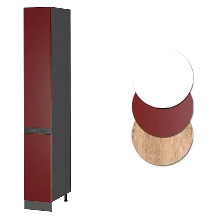 Vicco Apothekerschrank R-Line, Rot, 30 cm -  - Hoher Küchenschrank mit dunkelgrauem Korpus und rotbraunen Türen. Farb-/Materialmuster: weiß, rotbraun, helle Holzmaserung.