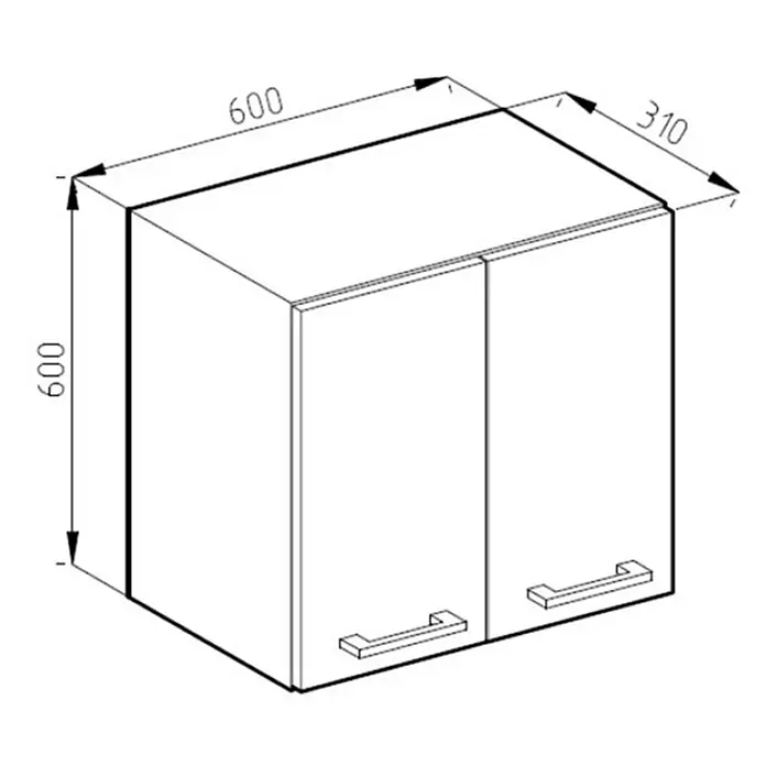 Vicco Schrankküche R-Line Weiß J-Shape - Weiß, Hängeschrank 60 cm grifflos - Weißer zweitüriger Wandschrank mit Griffen, 600x600x310mm.