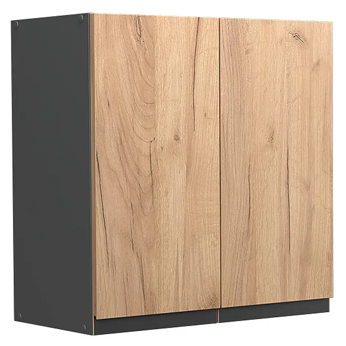 Vicco Hängeschrank R-Line, Goldkraft Eiche, 60 cm -  - Moderner zweitüriger Schrank mit hellen Eicheneffekt-Fronten und dunkelgrauen Seitenwänden.