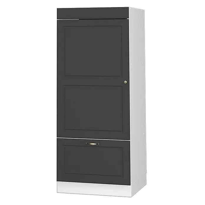 Vicco Schrankküche Fame-Line Anthrazit-Gold Landhaus - Anthrazit-Gold Landhaus, Mikrowellenschrank 60 cm (voll) - Hoher, dunkelgrauer Schrank mit Tür und Schublade, Messingbeschläge. Weiße Seiten und Sockel.