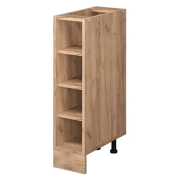 Vicco Schrankküche R-Line Goldkraft Eiche ohne Arbeitsplatte - Goldkraft Eiche, Regalunterschrank 20 cm - Schmaler Unterschrank mit offenen Regalen in heller Holzoptik und verstellbaren Füßen, ideal für Küche oder Abstellraum.
