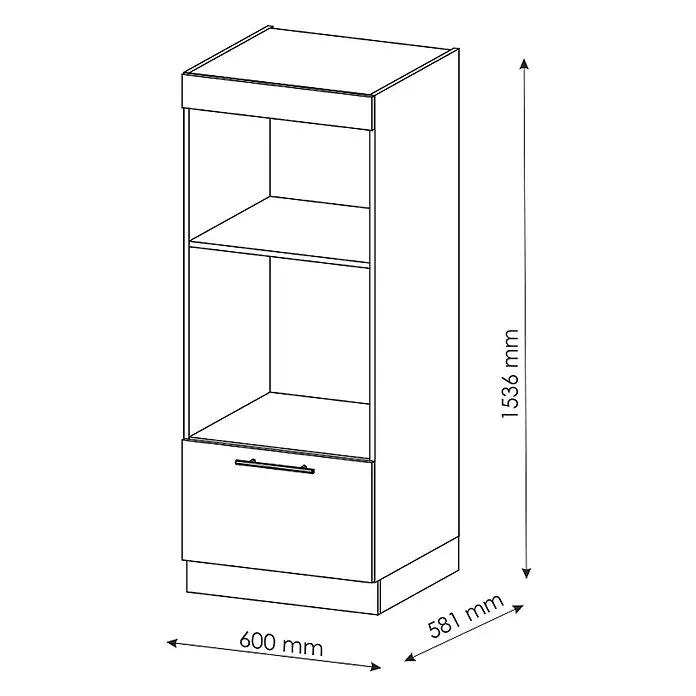 Vicco Schrankküche Fame-Line Bordeaux Hochglanz offen - Bordeaux Hochglanz, Mikrowellenumbauschrank 60 cm (offen) - Hoher Küchenschrank mit zwei offenen Fächern und einer unteren Schublade, Maße 1536x600x581mm.