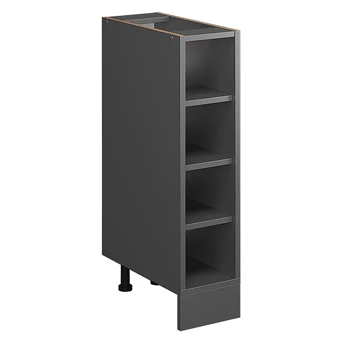 Vicco Schrankküche R-Line Anthrazit ohne Arbeitsplatte - Anthrazit, Regalunterschrank 20 cm - Dunkelgraues schmales offenes Regalmodul mit vier Fächern und verstellbaren Füßen.