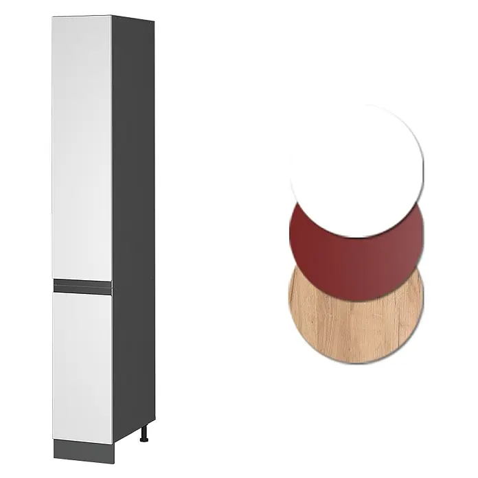 Vicco Apothekerschrank R-Line, Weiß, 30 cm -  - Hoher Schrank in Weiß und Dunkelgrau mit Farbmustern in Weiß, Rot und Holzdekor für anpassbare Fronten.
