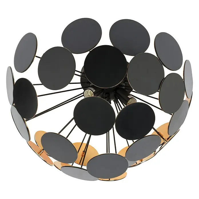 Reality Leuchten Deckenleuchte rund Discalgo - 40 W, Ø x H: 540 mm x 30 cm, Gold, Schwarz, E14 - Moderne Deckenleuchte mit kreisförmigem Design. Die Lampe hat schwarze und graue Scheiben an goldenen Halterungen und ist ein echter Blickfang.
