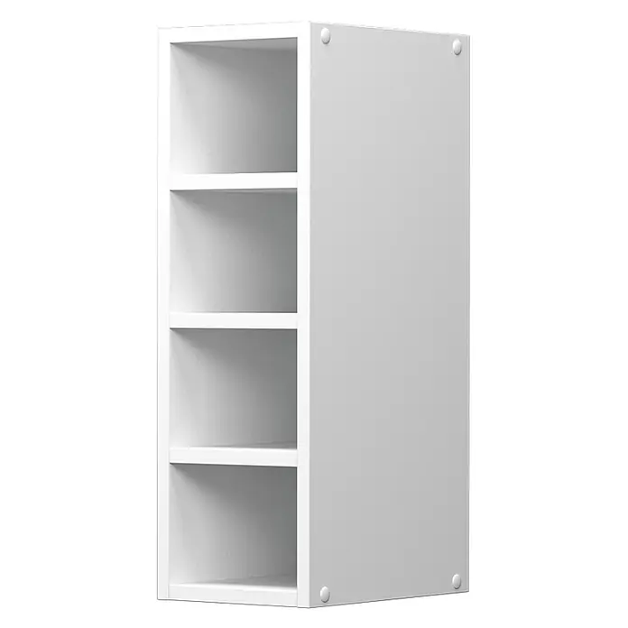 Vicco Schrankküche R-Line Weiß - Weiß, Regalhängeschrank 20 cm - Weißes, modulares Regal mit vier offenen Fächern und einer festen Seitenwand, gesichert mit weißen Kappen.