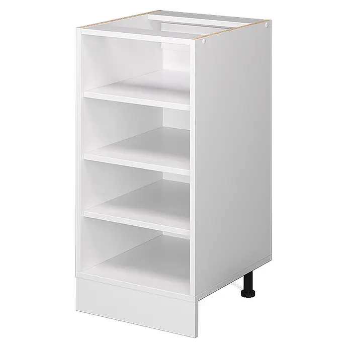 Vicco Schrankküche R-Line Weiß ohne Arbeitsplatte - Weiß, Regalunterschrank 40 cm - Weißer Unterschrank mit vier offenen Regalböden, verstellbaren Füßen und einer Sockelblende.