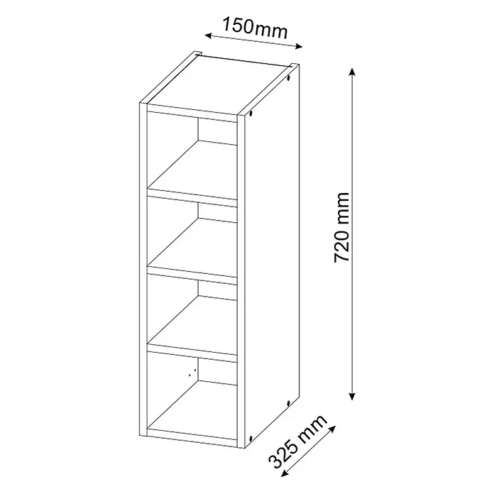 Vicco Schrankküche Fame-Line Weiß - Weiß, Regalhängeschrank 15 cm - Schmales offenes Regal mit 4 Fächern. Maße: 720 mm H x 150 mm B x 325 mm T.