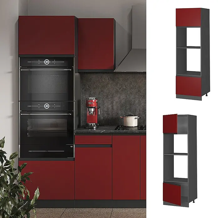 Vicco Mikrowellenschrank R-Line, Rot, 60 cm -  - Moderne Küchenschränke: Hochschränke mit roten Fronten und dunkelgrauen Korpus, für Einbaugeräte und Stauraum.