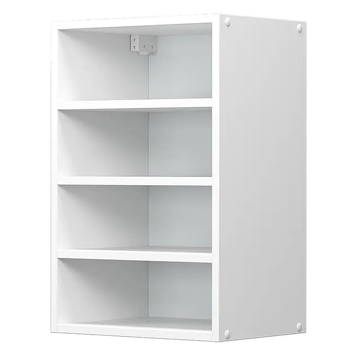 Vicco Schrankküche R-Line Weiß - Weiß, Regalhängeschrank 40 cm - Weißes Vier-Regal-Lagerregal mit sichtbaren Eckwinkeln.