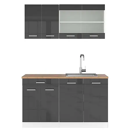 Vicco  Singleküche R-Line Anthrazit Hochglanz/Weiß, AP Eiche