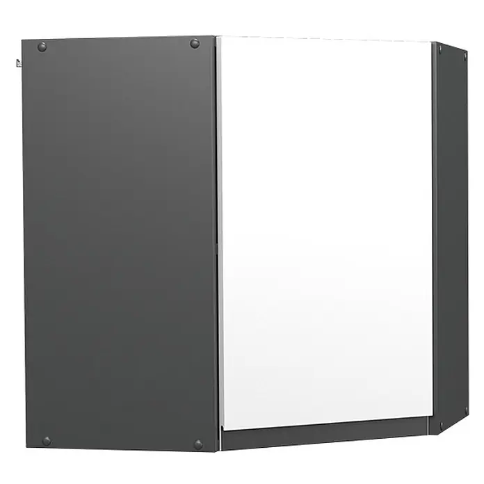 Vicco Schrankküche R-Line Weiß J-Shape - Weiß, Eckhängeschrank grifflos - Moderner dunkelgrau-weißer Eck-Hängeschrank.