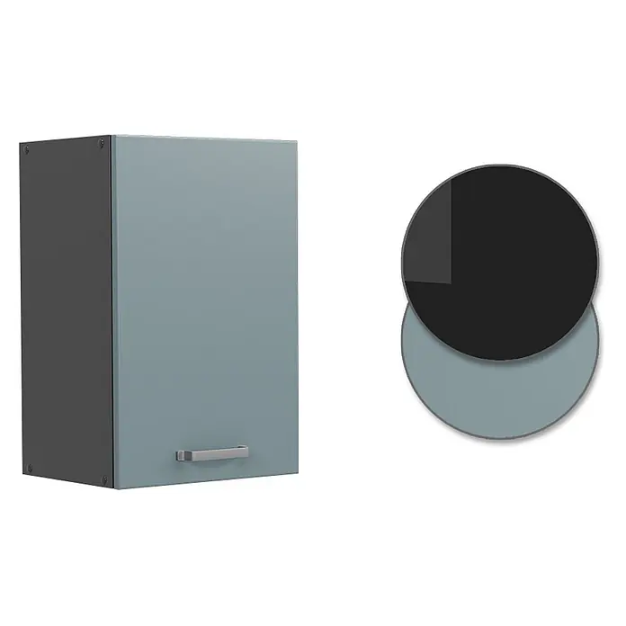 Vicco Schrankküche R-Line Blau-Grau - Blau-Grau, Hängeschrank 40 cm - Zweifarbiger Hängeschrank mit hellblau-grauer Tür und dunkelgrauem Korpus, mit minimalistischem Griff. Inklusive passender Farbpalette.