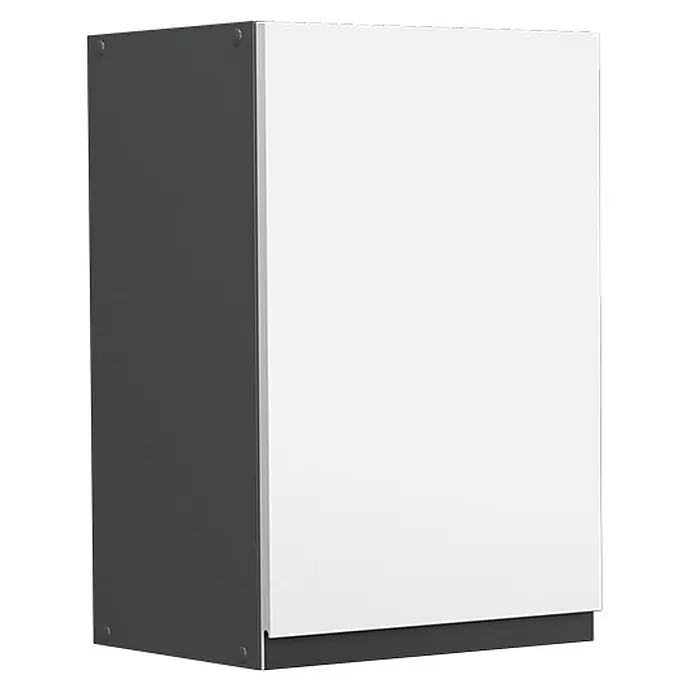 Vicco Schrankküche R-Line Weiß J-Shape - Weiß, Hängeschrank 40 cm grifflos - Moderner dunkelgrauer Schrank mit weißer Türfront.