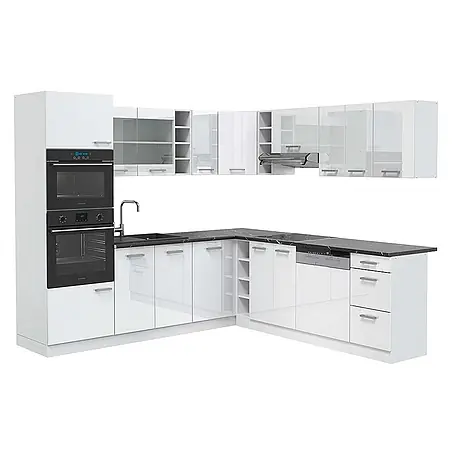 Vicco  Eckküche R-Line Weiß Hochglanz/Weiß, AP Anthrazit