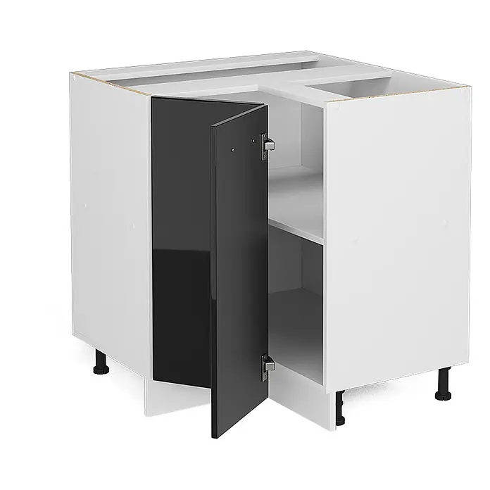 Vicco Eckunterschrank R-Line, Schwarz Hochglanz, 75.6 cm -  - Weißer Eck-Küchenunterschrank mit schwarzer Hochglanztür, verstellbaren Füßen und Einlegeböden.