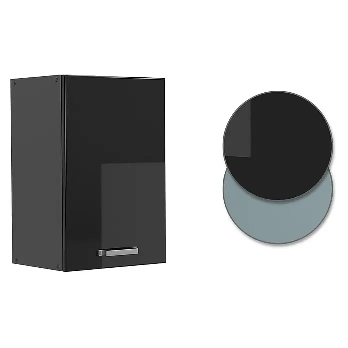 Vicco Hängeschrank R-Line, Schwarz Hochglanz, 40 cm -  - Schwarzer, glänzender Wandschrank mit silbernem Griff.