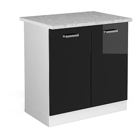 Vicco  Schrankküche R-Line Schwarz Hochglanz, AP Marmor