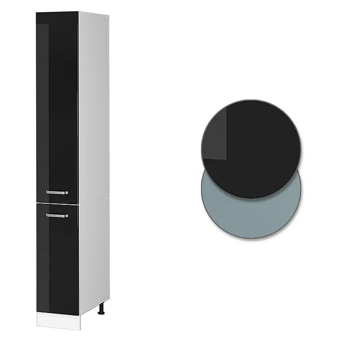 Vicco Apothekerschrank R-Line, Schwarz Hochglanz, 30 cm -  - Hoher zweifarbiger Schrank in Schwarz und Hellgrau mit Griffen, dazu schwarze und hellblaue Farbmuster.