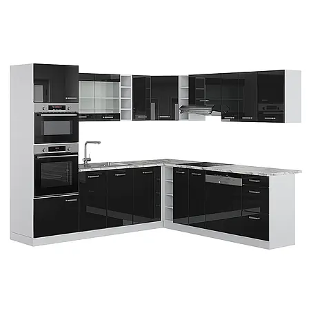 Vicco  Eckküche R-Line Schwarz Hochglanz/Weiß ohne Arbeitsplatte