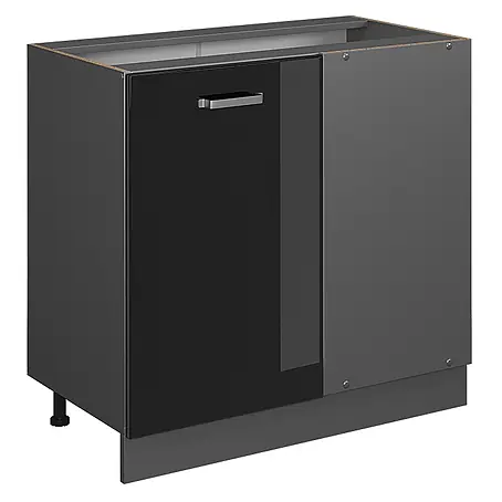 Vicco Eckunterschrank R-Line, Schwarz Hochglanz, 86 cm