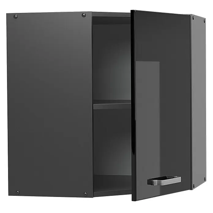 Vicco Eckhängeschrank R-Line, Schwarz Hochglanz, 57 cm -  - Dunkelgrauer Wandschrank mit einer glänzenden Tür, die zwei Innenfächer und einen silbernen Griff zeigt.