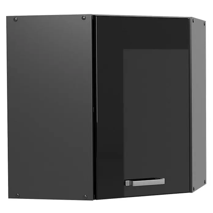 Vicco Eckhängeschrank R-Line, Schwarz Hochglanz, 57 cm -  - Schwarzer Eck-Küchenschrank mit glänzender Tür, matten Seiten und silbernem Griff.