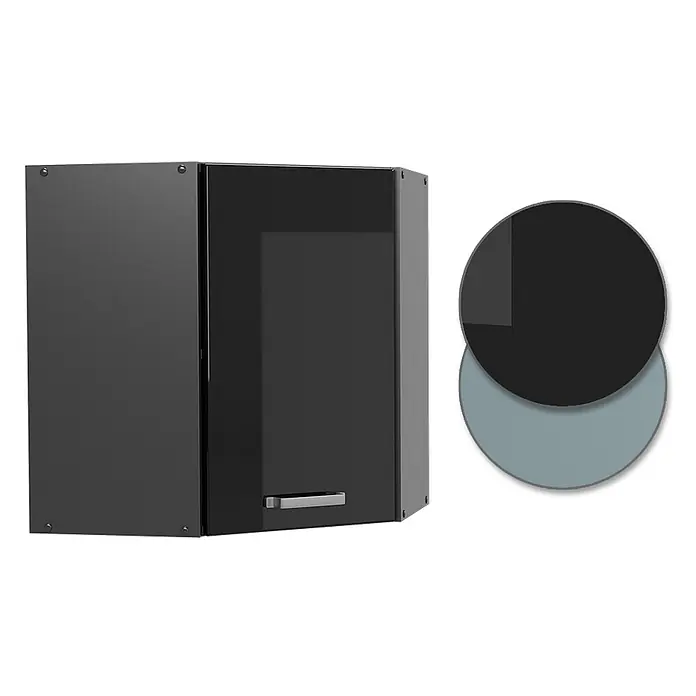 Vicco Eckhängeschrank R-Line, Schwarz Hochglanz, 57 cm -  - Dunkelgrauer Wandschrank mit glänzender Tür und silbernem Griff.