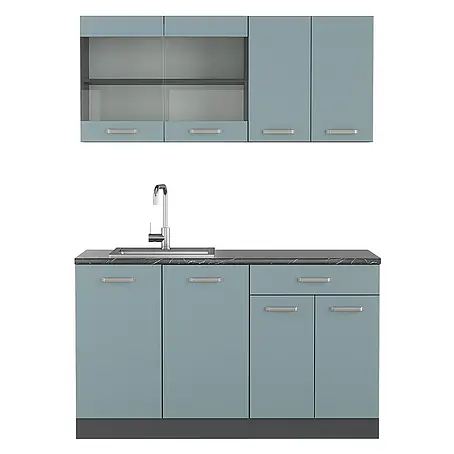 Vicco  Singleküche R-Line Blau-Grau/Anthrazit ohne Arbeitsplatte