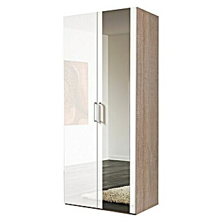 Express Möbel Drehtürschrank Brooklyn (L x B x H: 58 x 100 x 216 cm, Weiß/Sonoma Eiche, 1 Spiegel, Lackiert)