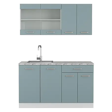 Vicco  Singleküche R-Line Blau-Grau, AP Marmor