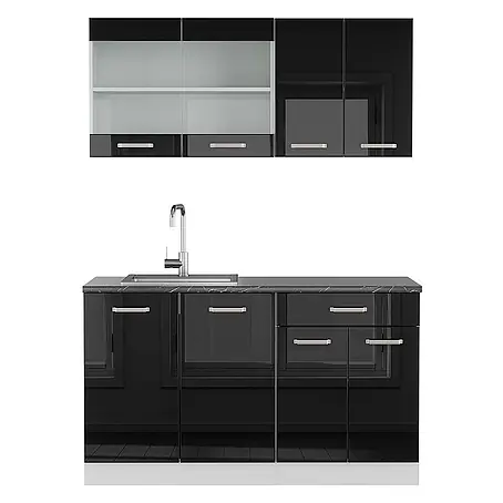 Vicco  Singleküche R-Line Schwarz Hochglanz/Weiß, AP Anthrazit