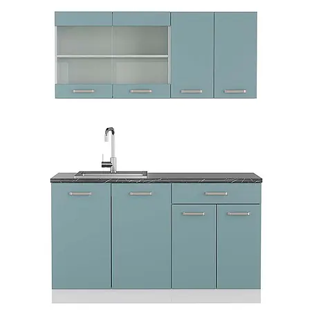 Vicco  Singleküche R-Line Blau-Grau/Weiß, AP Anthrazit